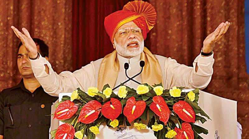 Prime Minister Narendra Modi at Karnataka Lingayat Education Society Centenary celebrations in Belagavi on Sunday. (Photo: PTI)