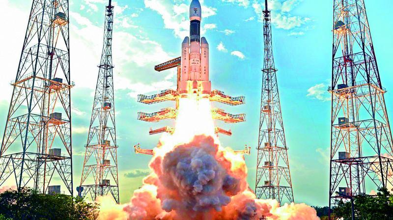 The GSLV Mk III lifts off from the Sriharikota space centre on Monday.