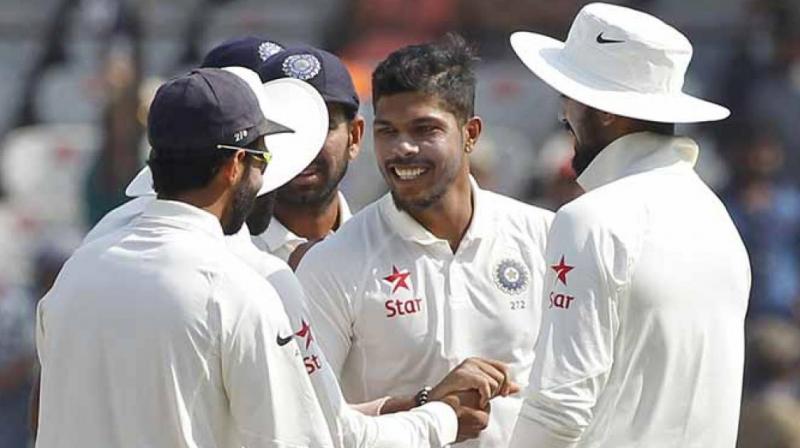 Umesh Yadav is all over Bangladesh as India are in the drivers seat in the one-off Test in Hyderabad. (Photo: BCCI)