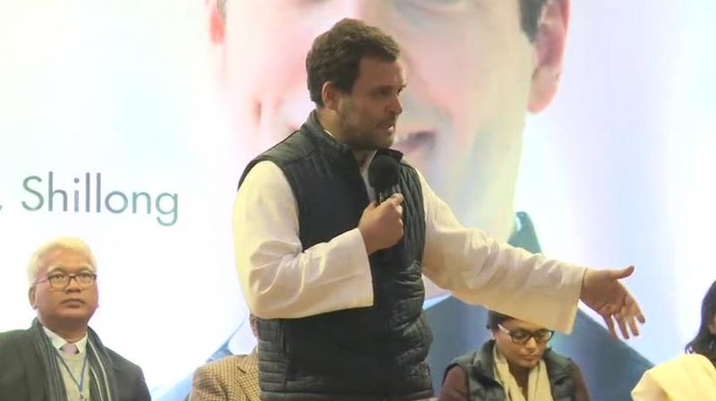 Rahul, who is on a two-day visit to the state, also reiterated the views during his interaction with tribal leaders and prominent citizens in Shillong. (Photo: ANI)