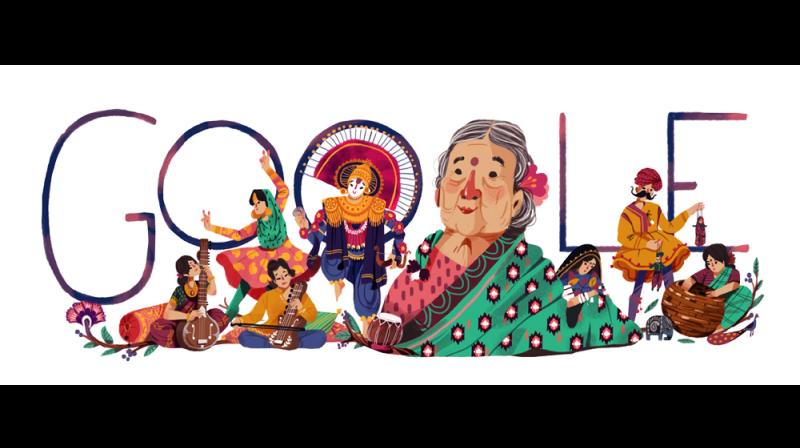 Google doodle celebrates the 115th birth anniversary of Kamladevi Chattopadhyay