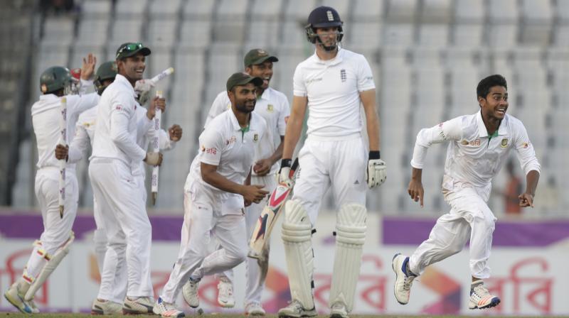 Mehedi took 6-77 in the 2nd innings to rip through England, who lost all 10 wickets in the post-lunch session. (Photo: AP)