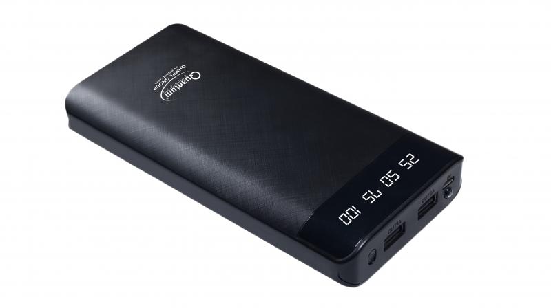 the power bank comes with dual USB ports promises faster charging, and maximum output.