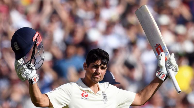 Alastair Cook, 104 not out, brought up his hundred in the last over of the day when he smashed Australian captain Steve Smith for four, reaching the milestone off 166 balls after four hours at the crease.(Photo: AFP)