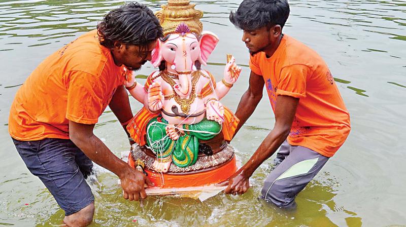 A Ganesha idol being immersed in the city on Friday (Image DC)