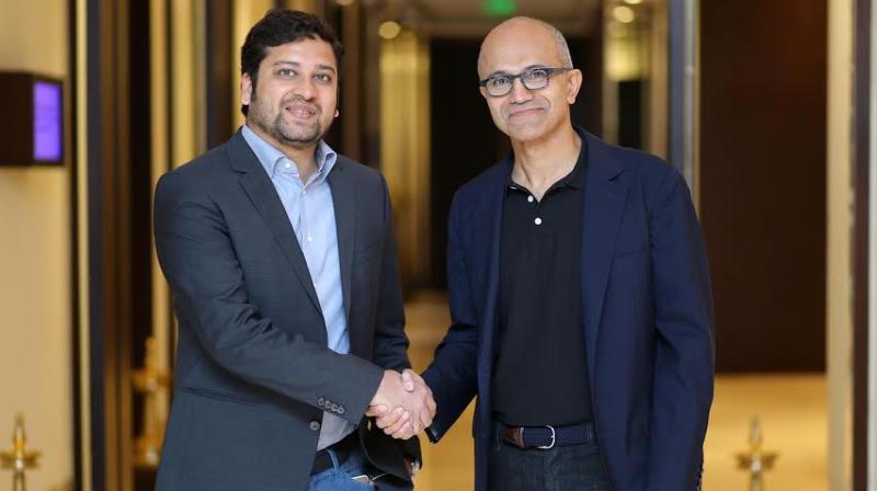 Binny Bansal, Flipkart CEO (Left); Satya Nadella, Microsoft CEO
