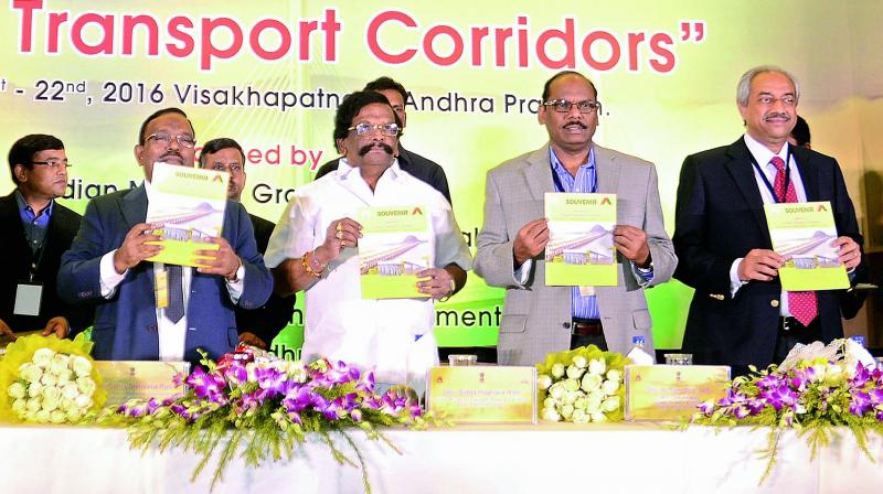 Transport minister Sidda Raghava Rao along with special chief secretary, Transport, B. Sam Bob and others releases a souvenir during a seminar on Urban Transport Corridors at a hotel in Vizag on Friday.	(Photo: DECCAN CHRONICLE)
