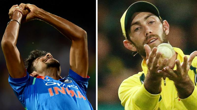 sprit Bumrah and Glenn Maxwell took stunning catches for their respective teams in the first ODI on Sunday. (Photo: PTI / AP)