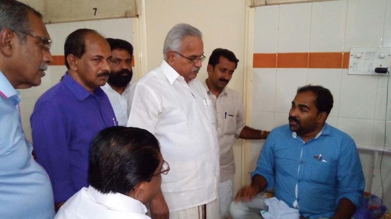 CPI state secretary Kanam Rajendran visits Jishnu Prannoys uncle Sreejith in Thiruvananthapuram on Sunday.  (Photo: DC)