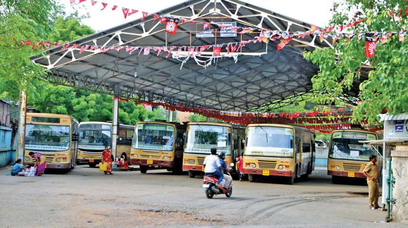 Mandaiveli bus depot wears a deserted look after drivers and conductors refused to go on roads. (Photo: DC)
