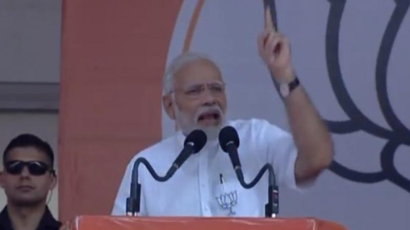 Prime Minister Narendra Modi addresses a rally in Karnatakas Bellary. (Photo: Twitter/@BJP4India)