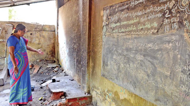 Kitchen provided for preparing mid-day meal also remains damaged.