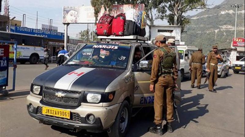 Security on high alert in Katra following Nagrota terror attack, in Jammu on Tuesday. (Photo: PTI)