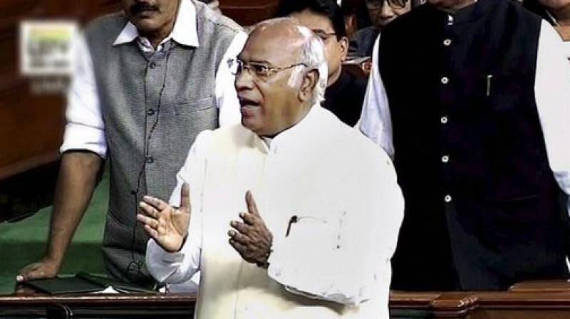 ongress member Mallikarjun Kharge speaks in the Lok Sabha in New Delhi on Tuesday. (Photo: PTI)