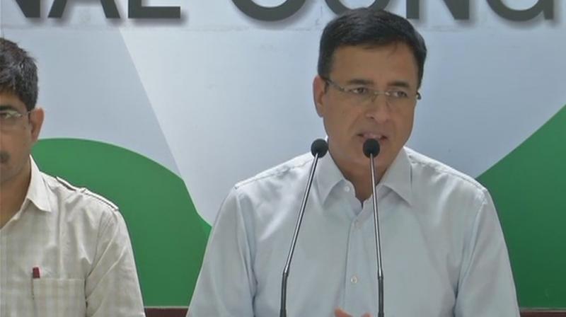 â€œVajubhai Vala conducted first encounter of the Constitution today when he invited BJP to form government, Congress spokesperson Randeep Surjewala said. (Photo: ANI/Twitter)
