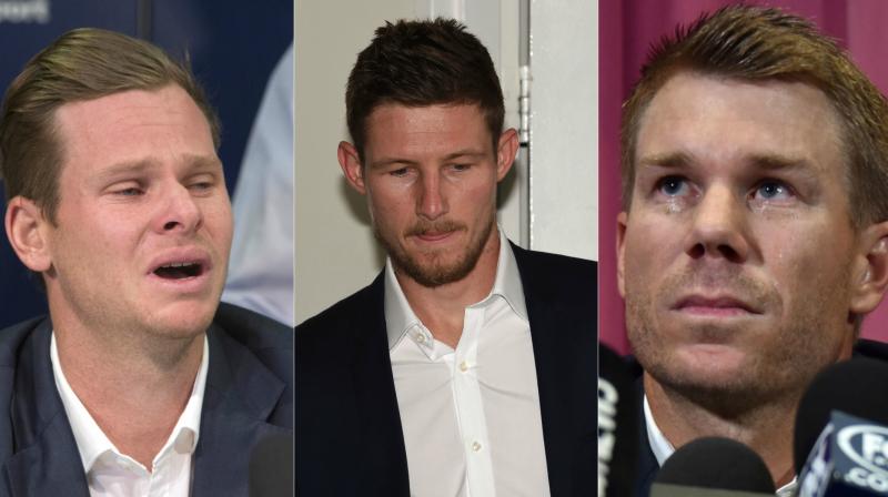 Steve Smith and David Warner are serving year-long bans for their part in the Cape Town in the ball-tampering scandal in March, while Cameron Bancroft got a nine-month suspension. (Photo: AFP / AP)