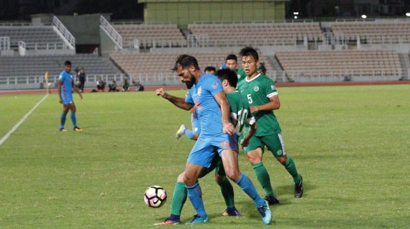 Balwant Singh  found the target in the 57th and 82nd minutes respectively as the Blue Tigers won their third successive match in the qualifying tournament, maintaining their pole position in the group with nine points.(Photo: Twitter / Indian Football Team)