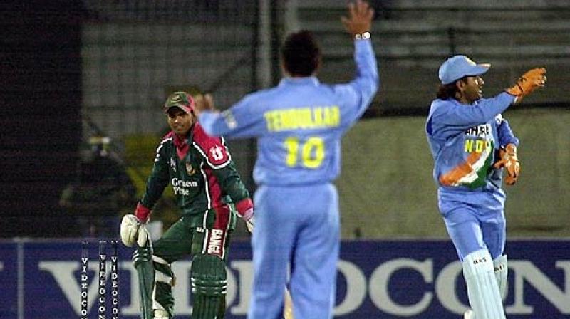 Rajin Saleh was batting on 82 when Dhoni got his first stumping of his ODI career in the third ODI against Bangladesh in Dhaka back in 2004.(Photo: AFP)