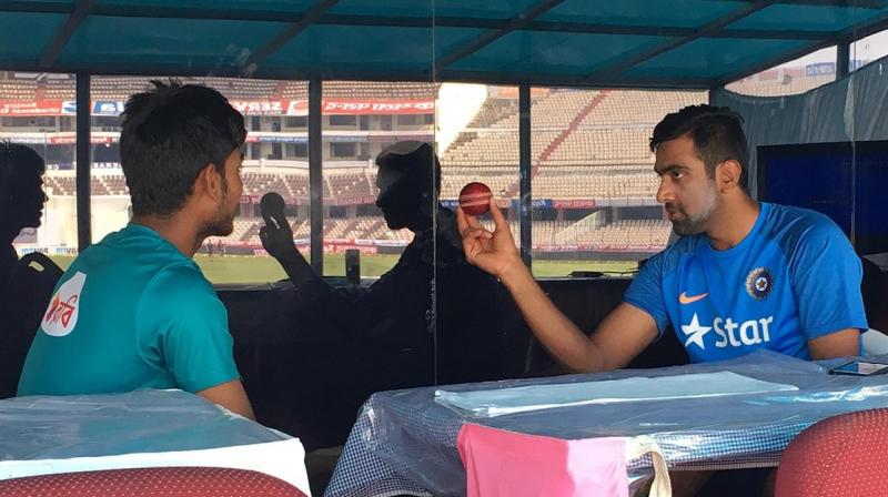 Mehedi Hasan and Ravichandran Ashwin were seen discussing the finer points of the game, after India completed a 208-run win over Bangladesh. (Photo: BCCI)