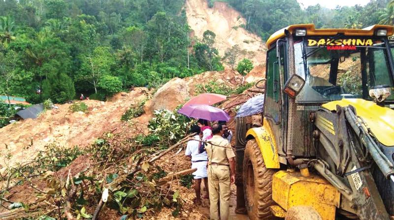 The fire force officials continue search for bodies at the landslide occurred area in Upputhode near Idukki. The body of Ayyappankunnel Mathew was recovered on Saturday evening. His wife Rajamma, son Vishal and friend Tint Mathew are still missing.