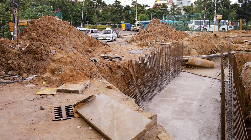 Work in progress on the 1.1 km-long secondary drain in HSR Layout