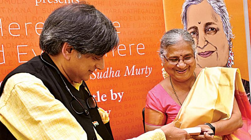 MP Shashi Tharoor at the book launch of Sudha Murtys 200th published titled Here, There and Everywhere at Sapna Book House on Friday 	 (Image: Omprakash)