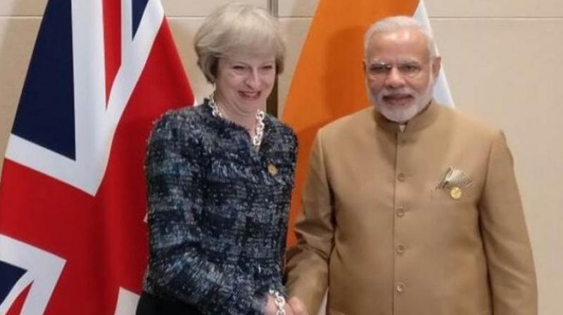 UK PM Theresa May and Indian Prime Minister Narendra Modi meeting in New Delhi. (Photo: PTI)