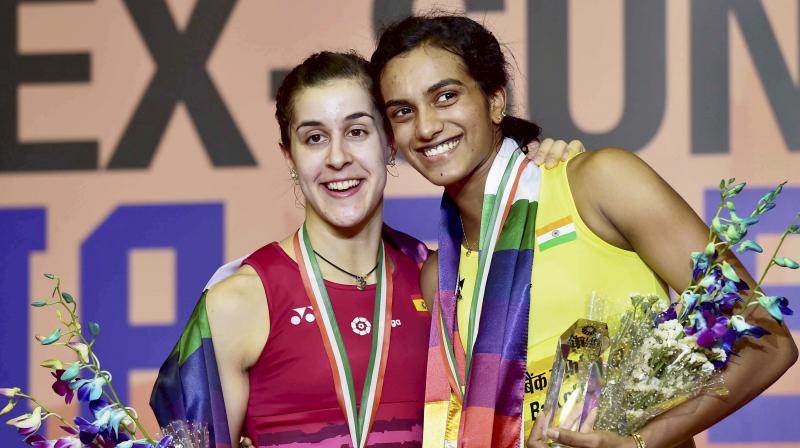 PV Sindhu clinched the India Open title after defeating Carolina Marin in 47 minutes in a packed Siri Fort Sports Complex here in the national capital. (Photo: PTI)