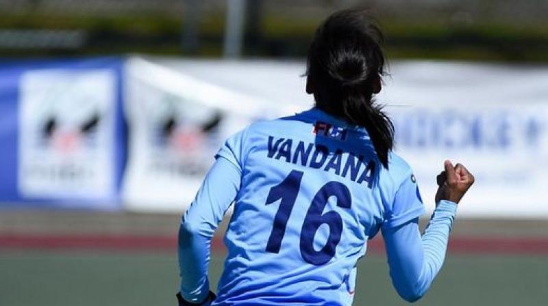 Vandana Katariya scored a stunning back-handed field goal in the 26th minute to help India win and top the table in Pool A giving them an entry in to the semi-finals. (Photo: Hockey India/ Twitter)