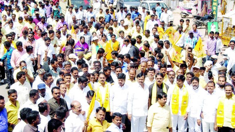 TD MLC candidate for Graduates constituency K.J. Reddy along with ministers and MLAs go to file nomination papers at collectorate in Anantapur. 	 DC