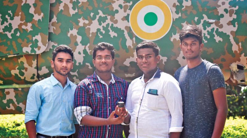 Students of Hindustan Institute of Technology and Science who designed the worlds lightest satellite Jaihind-1S (from left) P.Amarnath, G.Sudhi, K.J. Harikrishnan and T.Giri Prasad.