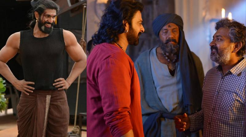 Some of the pictures of Prabhas, Rajamouli and Rana on the sets of the film. (Photo: Twitter)