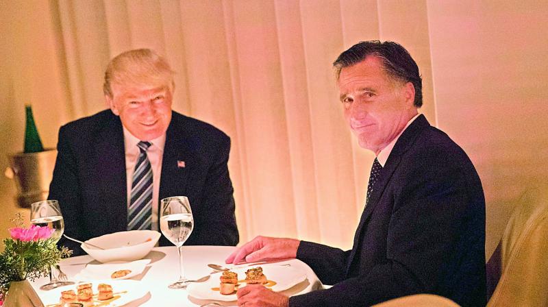 President-elect Donald Trump and Mitt Romney, his erstwhile foe turned potential frontrunner in the race to become the next US secretary of state, dine in New York City. (Photo: AFP)