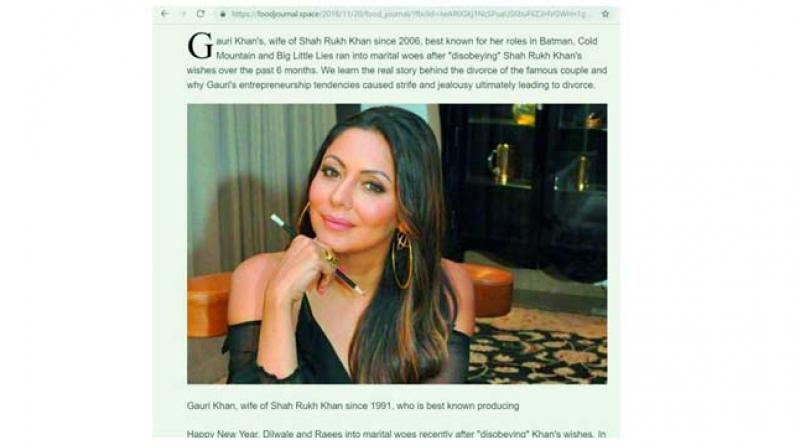 Our Internet feeds are loaded with links to sensational fake news; a clipping of the fake news about Gauri Khan -Shah Rukh Khan  divorce.