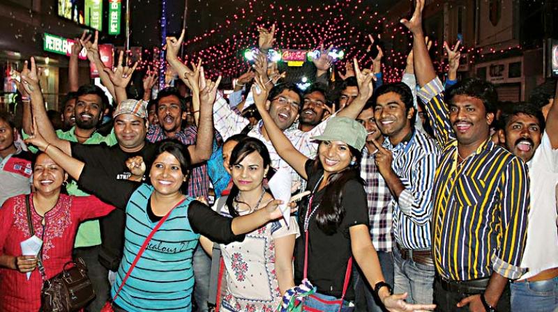 A file photo of New Years Eve celebrations on Brigade Road