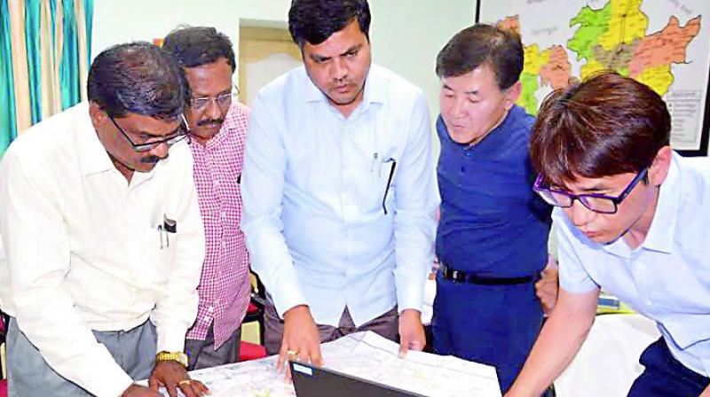 Representatives from KIA Motors discuss about the project with the AP officials in Penukonda of Anantapur district on Wednesday. (Photo: DC)