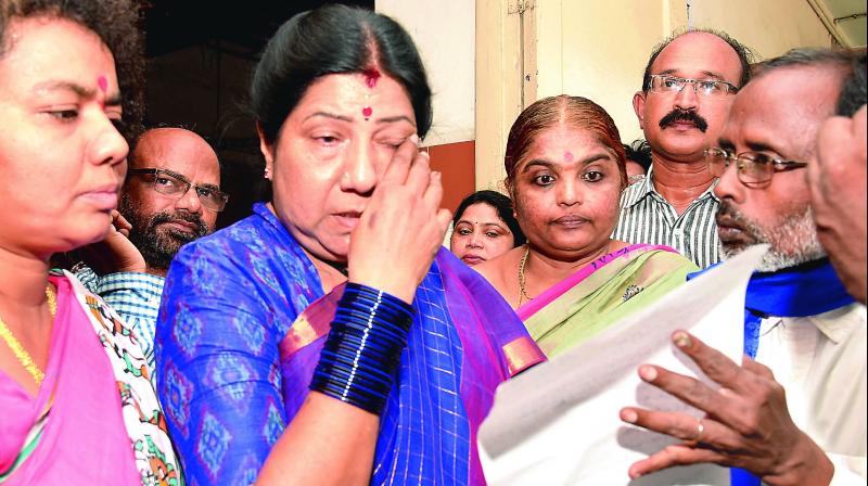 AP Womens Commission chairperson Nannapaneni Rajakumari becomes emotional after seeing the rape victims in King George Hospital in Visakhapatnam.