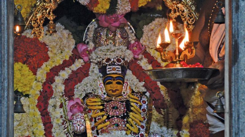 The Lord at the ancient Sri Thiruvaleeshwar temple at Padi, in the city, was decked with new robes, and special pujas were performed to mark the transit of Jupiter from Thulam to Vrischikam on Thursday. 	  Image; DC