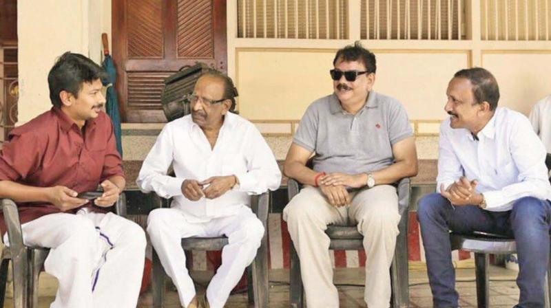 Udhay Stalin, Mahendran and Priyadarshan on the sets of the film.