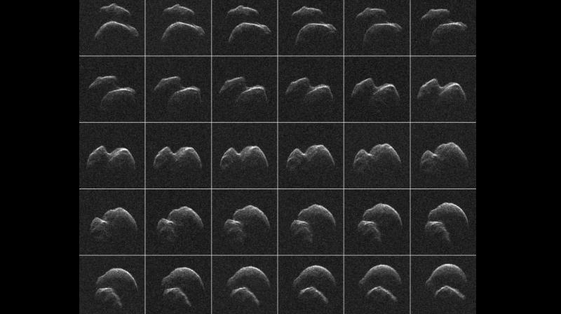 This NASA image obtained April 19, 2017 shows a movie of asteroid 2014-JO25 generated using radar data collected by NASAs Goldstone Solar System Radar in Californias Mojave Desert