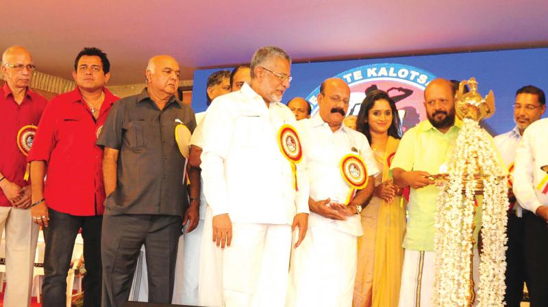 Agriculture Minister V. S. Sunilkumar inaugurates the 27th CBSE State Youth Festival at IES Public School, Chittilappilly, Thrissur, on Thursday. Former vice-chancellor of Sree Sankara University of Sanskrit Dr M. C. Dileep Kumar and actor Surabhi Lakshmi look on.	ANUP K VENU