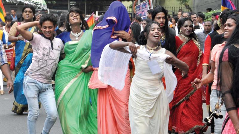 Members of the transgender community seen dancing during the rally.  (Photo: Venugopal)