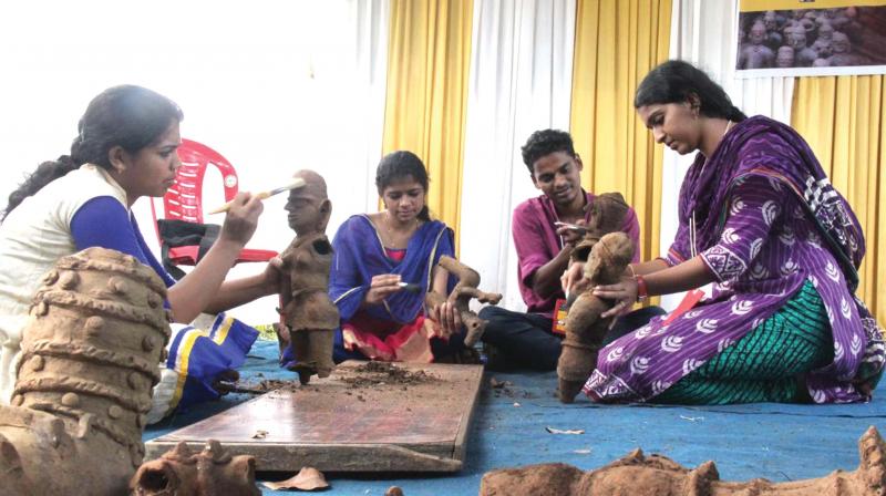 Researchers clean the unearthed remnants from Parambathukavu during the three-day workshop that ended on Thursday.