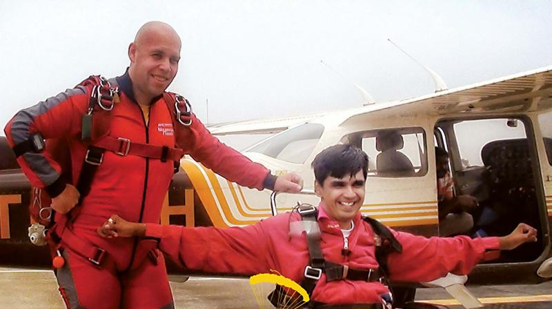 The gutsy, never- say- die man admits to being inspired by an episode of Bollywood star, Aamir Khans television show, Sathyameva Jayathe, which featured a paraplegic doing sky diving.