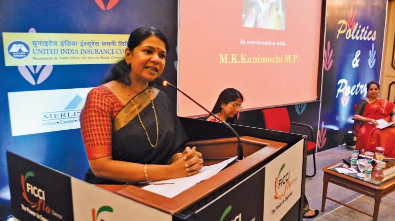 DMK MP K. Kanimozhi at the event, on Thursday. 	Image: DC