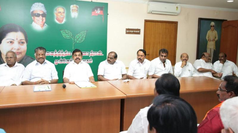 The decision was taken at a meeting chaired by top party office-bearers E Palanisamy and O Panneerselvam. (Photo: Twitter | @OfficeOfOPS)