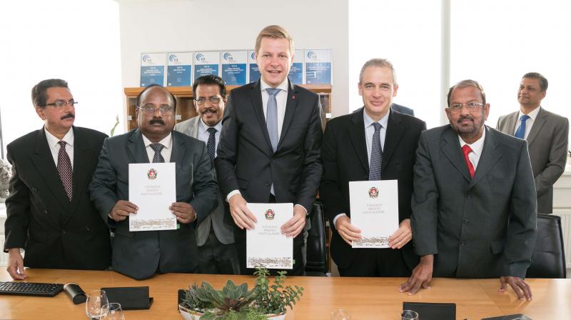 The Kochi corporation delegation with Vilnius officials after signing an MoU at Vilnius, Lithuania