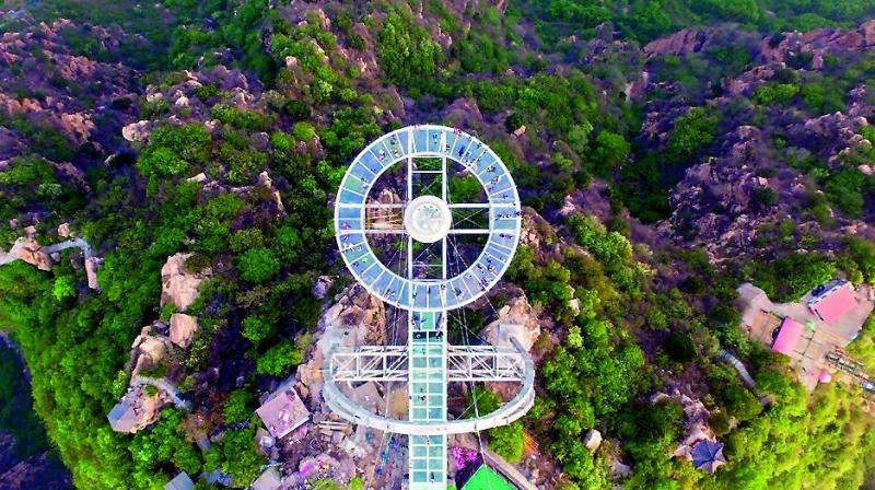 Aerial view of glass platform in Shilinxia, Beijing