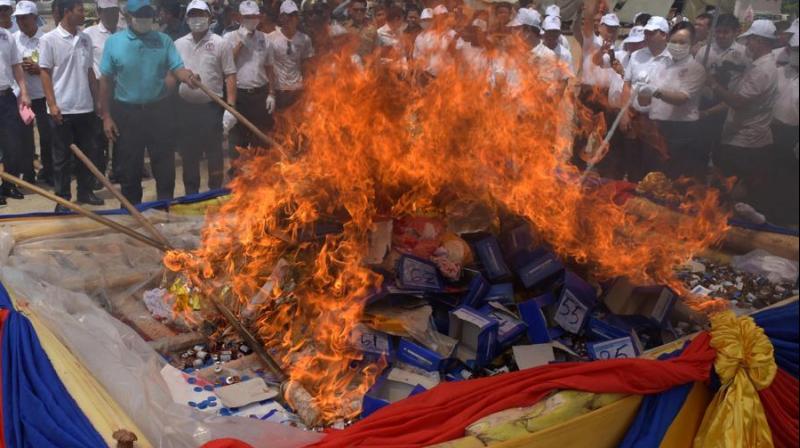 UN world anti-narcotics day: Drugs burnt down in an act of defiance