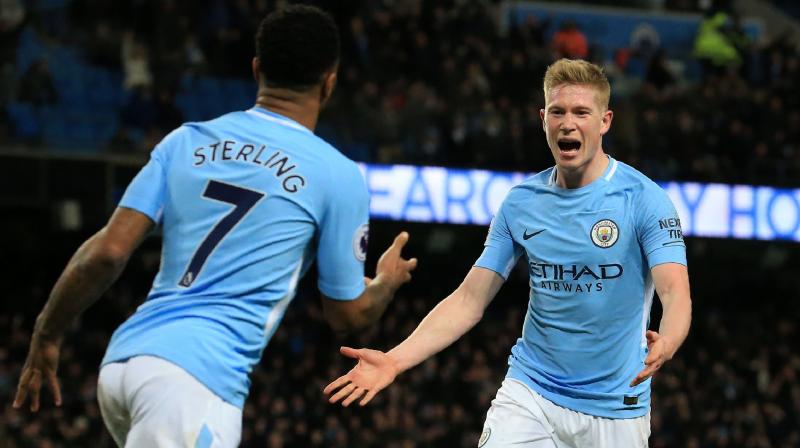 Sergio Aguero was the four-goal hero of Manchester Citys 5-1 victory over Leicester, but the Argentina striker was quick to praise Kevin De Bruyne for his contribution to the rout. (Photo: AFP)
